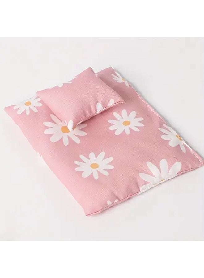 2pcs Miniature Dollhouse Bedding Set Flower Color Bed Sheets And Pillowcases - Image 3